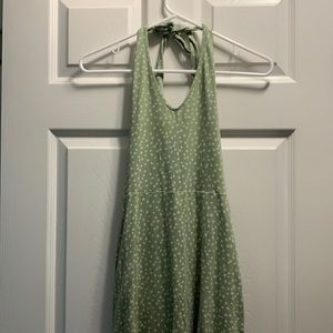 Green open back dress